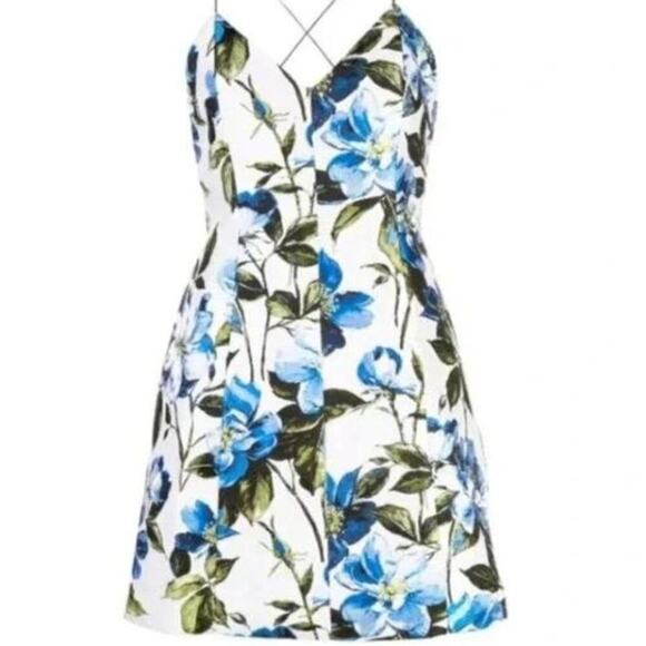 Alice + Olivia Tayla Floral Jacquard Paneled Floral Multicolor Mini Lined Dress - Picture 4 of 9